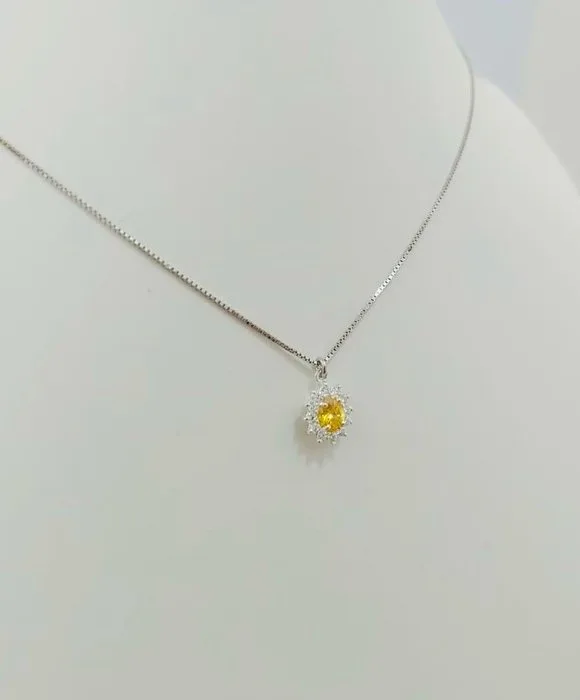 Necklace - 18 kt. White gold Diamond (Natural) - Citrine