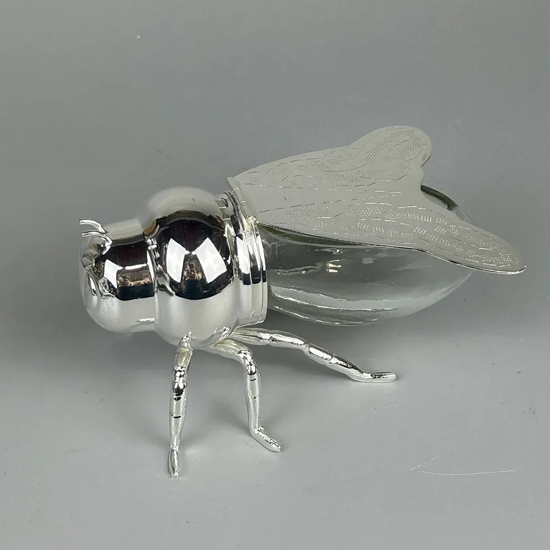 Silver Plate & Glass Honey Pot