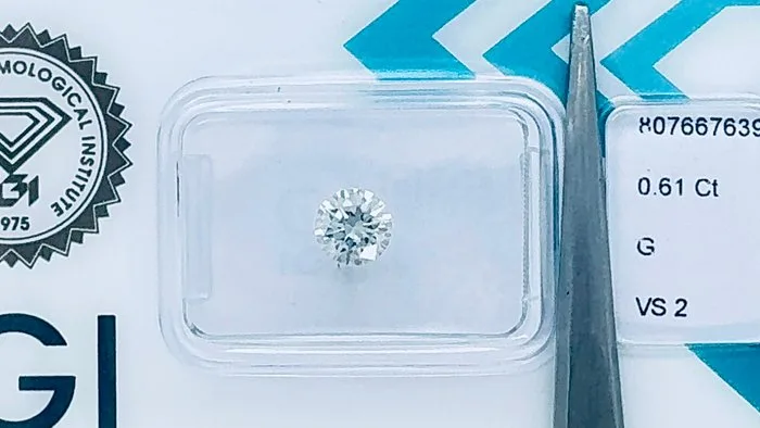 1 pcs Diamond (Natural) - 0.62 ct - Round - G - VS2 - International Gemological Institute (IGI)