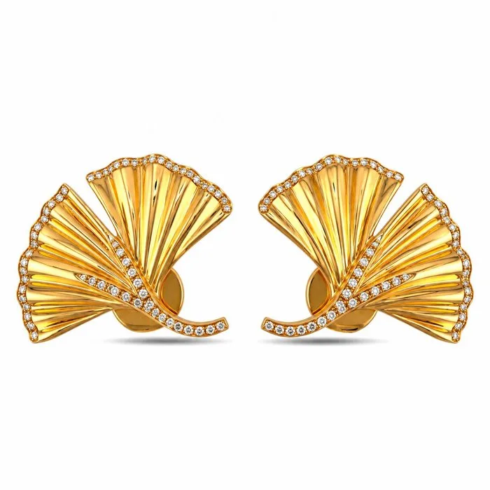 Earrings - 18 kt. 18K Rose Gold 0.66ct Diamond Ginkgo Leaf Earrings, Rose gold - 0.66ct. tw. Diamond (Natural)