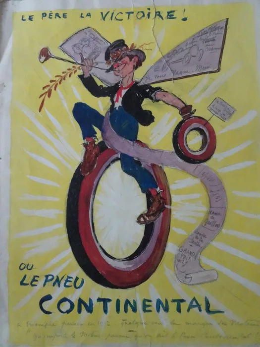 MICH - Projet d'affiche Aquarelle - Le Pneu CONTINENTAL - 1910s