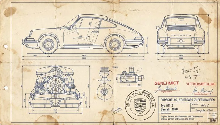 CREATIVE_HUB - Disegno Tecnico Ufficiale - Porsche 911 S - 1970