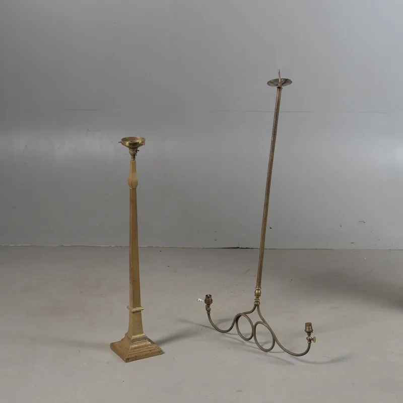 A Brass Floor Standing Light Together with a Ceiling Light (2)