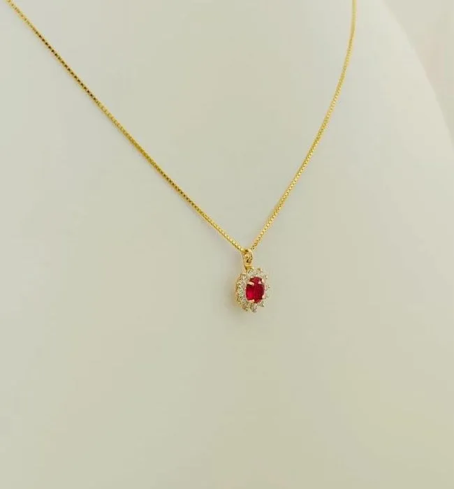 Necklace - 18 kt. Yellow gold Ruby - Diamond