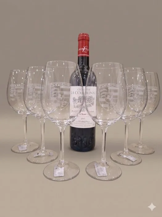 Porsche Crest | UNIQUE Set of 6 Engraved Red Wine | Custom Artisan Glassware | Unique - Porsche