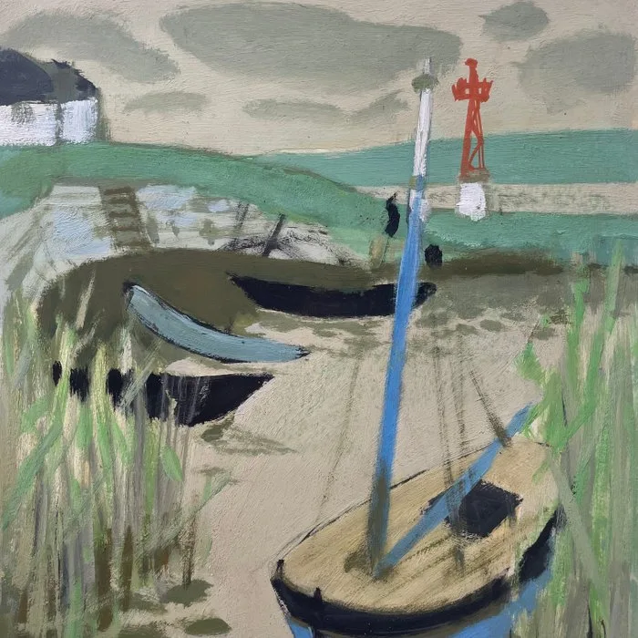 Yves Ganne (1931-2019) - Barques au port en Bretagne - Ouessant ?
