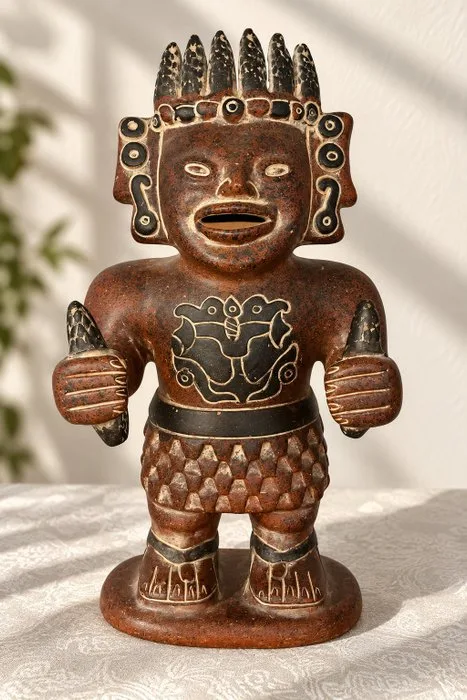 Mexican polychrome terracotta sculpture depicting an Aztec-inspired warrior – 34.5 cm - Terracotta - Mexico - To be determined