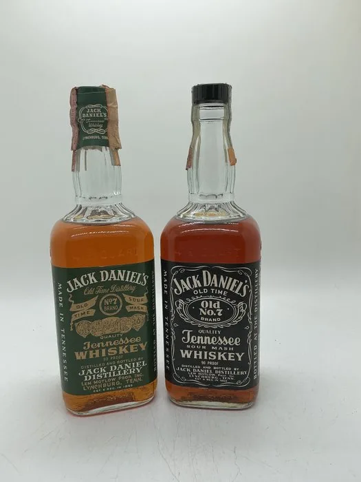 Jack Daniel's Old No 7 & Green Label - b. 1970s - 75cl - 2 bottles