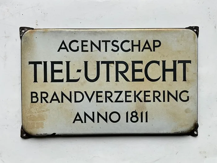 Langcat Bussum - Sign - Enamel agency sign Fire Insurance TIEL - UTRECHT - Enamel