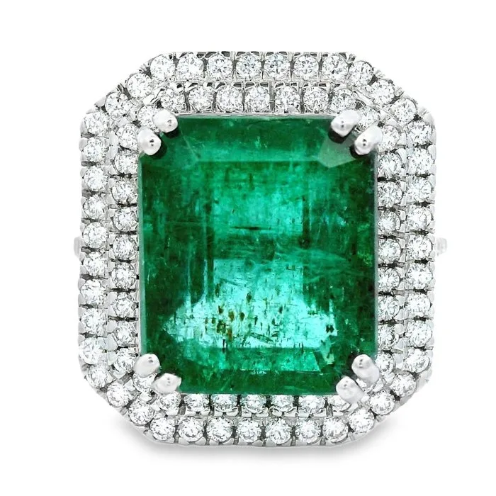 Ring Platinum - 6.65ct. tw. Emerald - Diamond - Octagon cut Emerald Ring