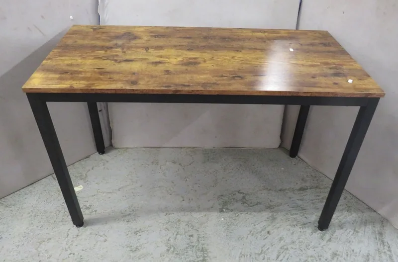 Industrial Style Table, black metal frame, rustic top approx.