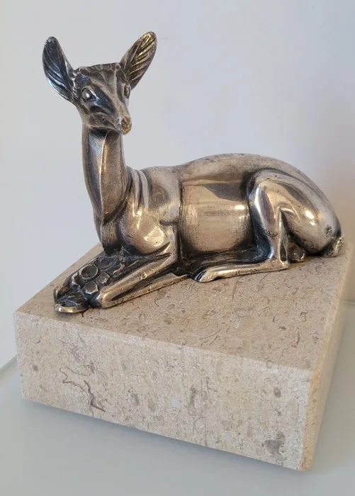 Georges LAVROFF (1895-1991) - Statuette, CERVIDE - 7 cm - Silvered bronze, Art Deco - 1930