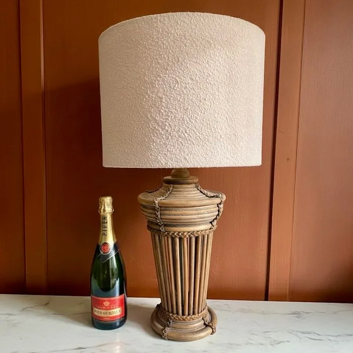 Table lamp - • Vintage Italian Pencil Reed Bamboo Table Lamp - 1970s Mid-Century Modern - Bamboo