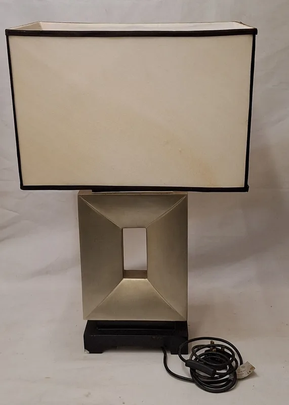 Large Oblong Shaped Gold Painted Mirror Lamp with white box shade, base approx.