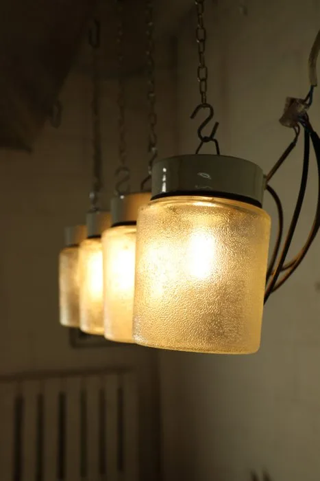 Hanging lamp (4) - Vintage Industrial Glass Pendant Lamps - Ceramic, Glass, Metal