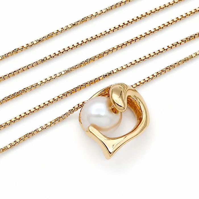 Necklace - 18 kt. Yellow gold Pearl - Made in Italy - Gold flash