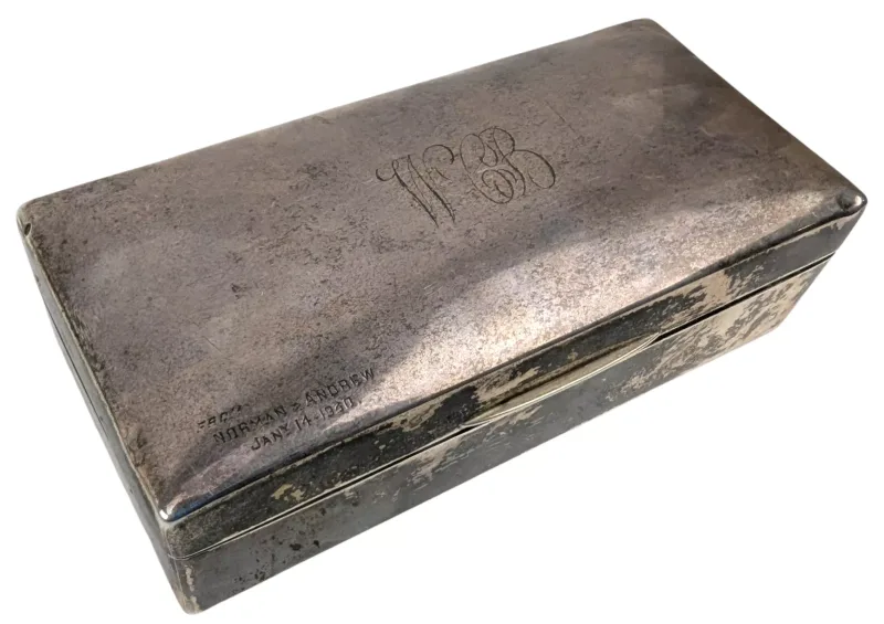 George V Hallmarked Silver Wood Lined Desktop Cigarette Box