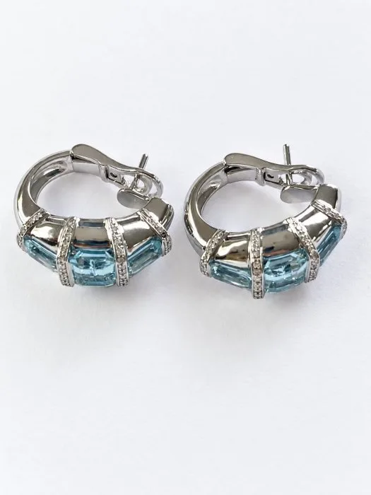 Earrings - 18 kt. White gold Aquamarine - Half-hoop earrings, aquamarine – 18 g
