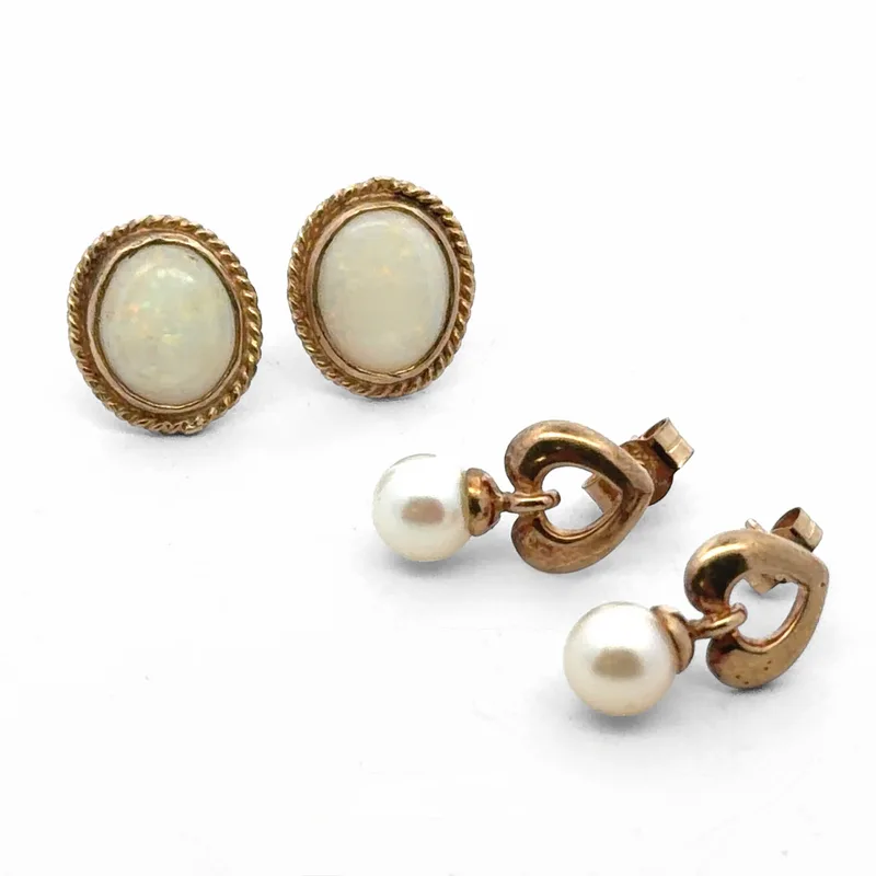 Two Pairs of Gold and Gem Set Earrings