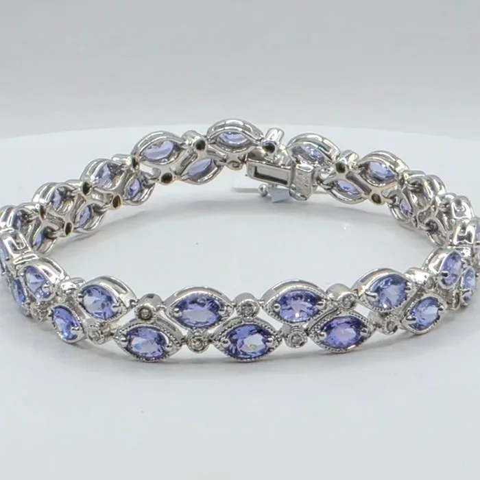 Bracelet - 18 kt. White gold - 7.76ct. tw. Tanzanite - Diamond
