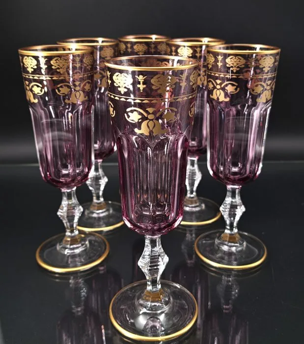 Artemisia - Champagne flute (6) - Lilium - Crystal, Gold zecchino