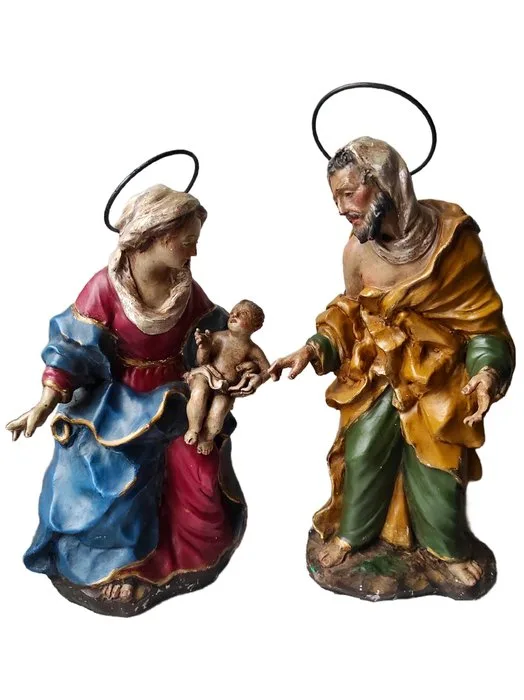 Sculpture, Presepe Napoletano - Sacra famiglia - 26 cm - Terracotta, Metal