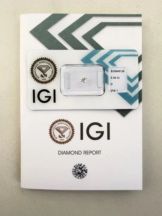 1 pcs Diamond (Natural) - 0.30 ct - Round - D (colourless) - VVS1 - International Gemological Institute (IGI)
