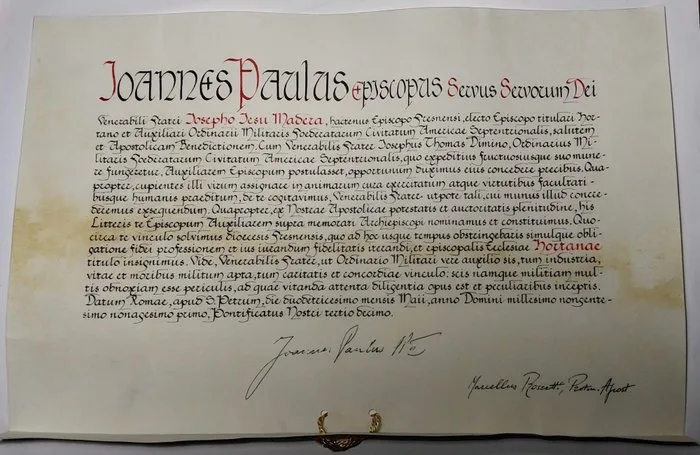 San Giovanni Paolo II - Bolla Papale, Firmato, Pergamena, Autografo Papa, USA - 1991