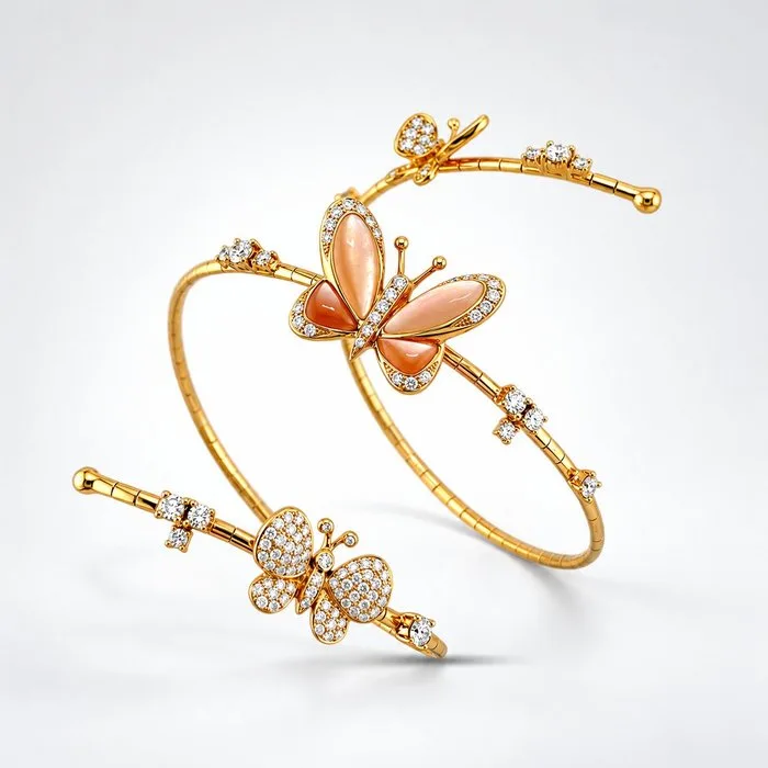 Bracelet - 18 kt. 18K Rose Gold 2.57ct Diamond and Mother-of-Pearl Butterfly Bracelet, Rose gold - 2.57ct. tw. Diamond (Natural)