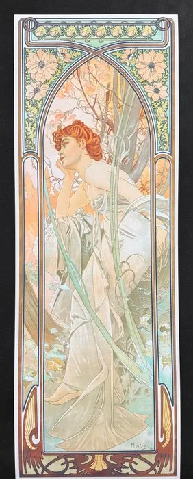 Alphonse Marie Mucha - “Evening reverie, 1899”. Gesigneerd en gedateerd in de plaat