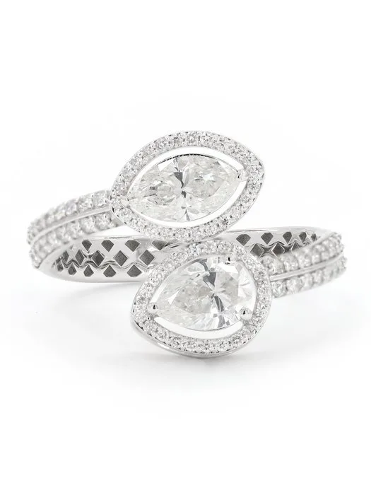 Statement ring - 14 kt. White gold - 1.27ct. tw. Diamond (Natural) - Diamond - Toi Et Moi Solitaire Ring