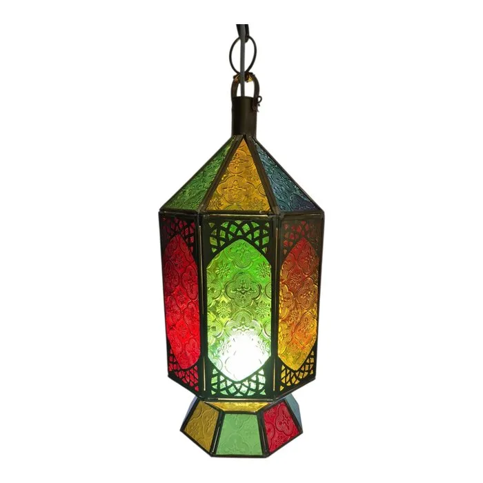 Hanging lamp - Handmade Moroccan Lantern Lamp - Glass, Brass - Handmade