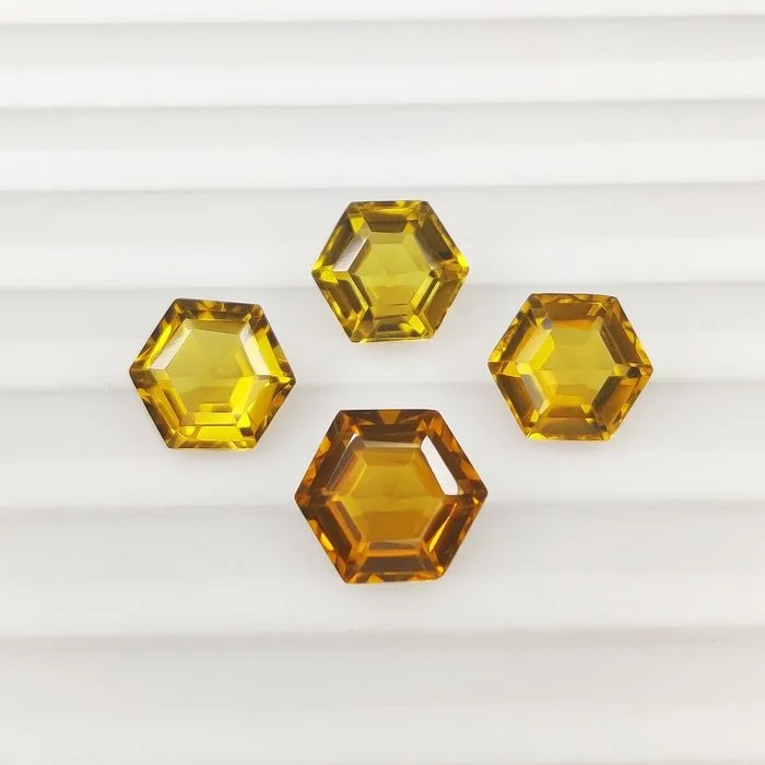 4 pcs Yellow Citrine - 14.92 ct - International Colored Gemstone Association (ICA GemLab) - Top matching Set !