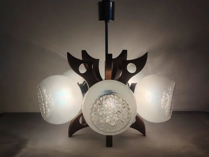 Ceiling lamp - Glass, Wood, Chrome