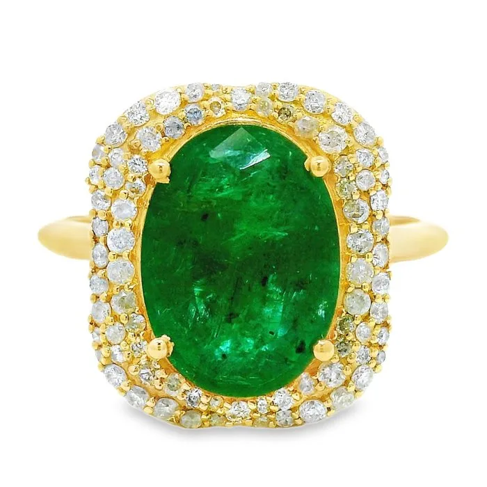Ring - 14 kt. Yellow gold - 3.49ct. tw. Emerald - Diamond