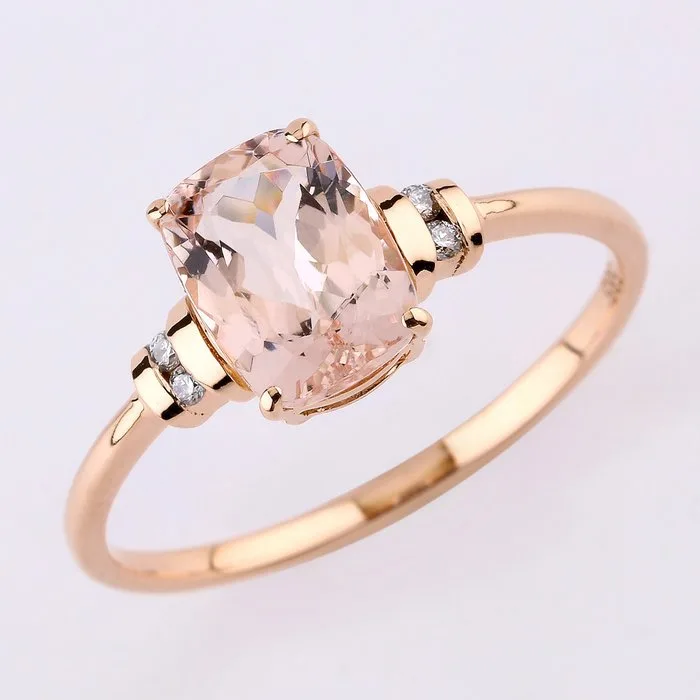 Ring - 14 kt. Rose gold - 1.54ct. tw. Morganite - Diamond - Certified Gold Jewelry