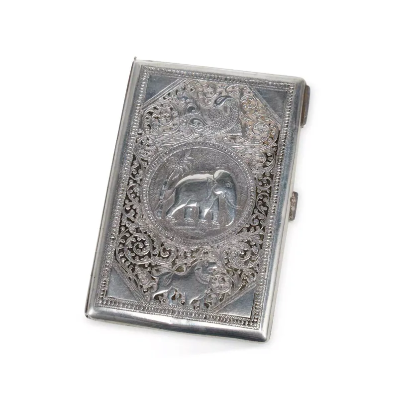 An Indian Silver Cigarette Case unmarked, late 19th or early 20th Century, of rectangular form