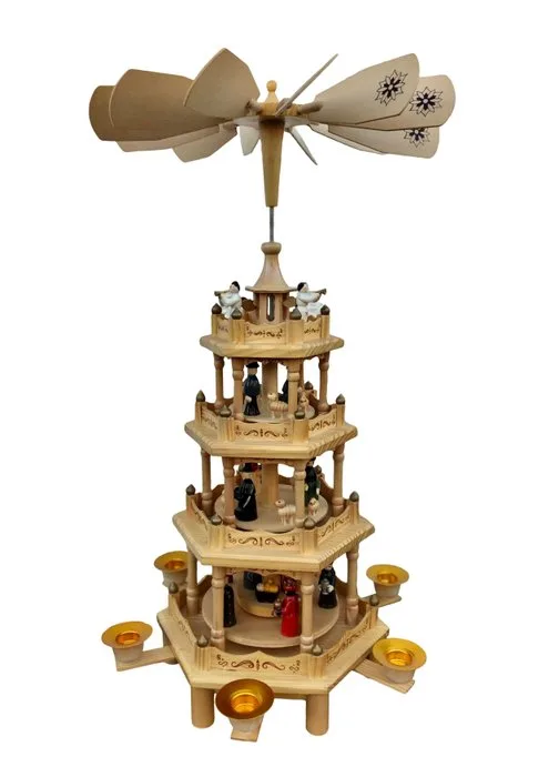 Christmas figurine - Rotating Christmas pyramid, 4-tier - 54 cm - Top - Wood