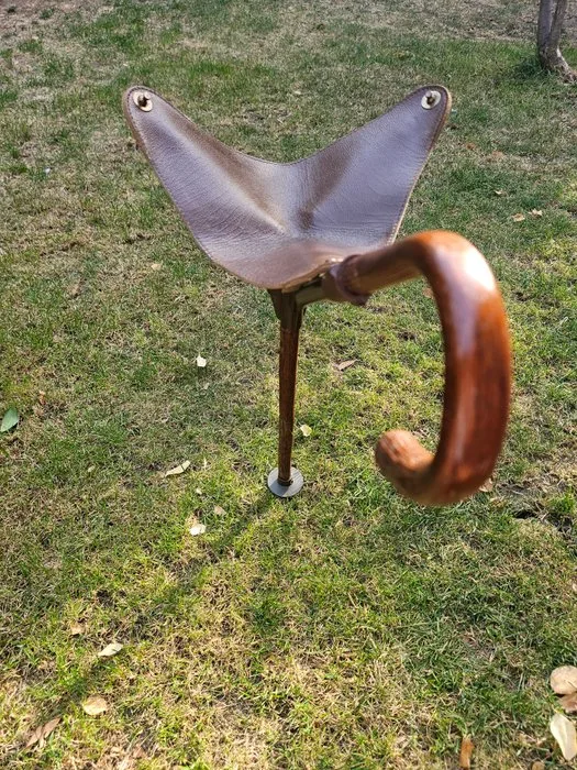 Walking stick - Leather, Wood - Antique hunting cane