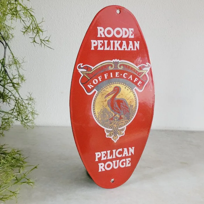 Roode Pelikaan/ Pelican Rouge Met Bladgoud, Reclamebord, 1863 - Sign - Enamel