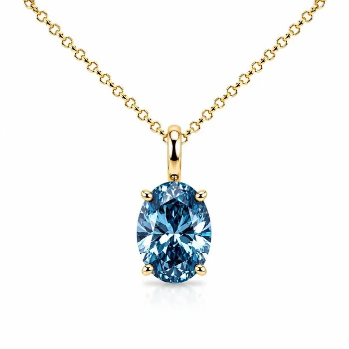 Necklace - 14 kt. Yellow gold - 2.05ct. tw. Blue Diamond (Fancy coloured lab-grown diamond)