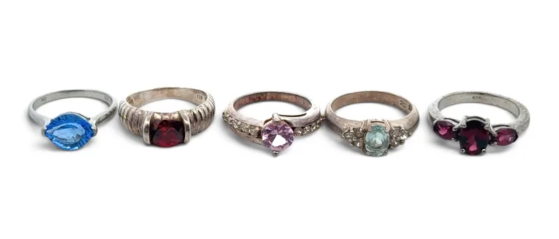 Five Silver and Gemstone Rings