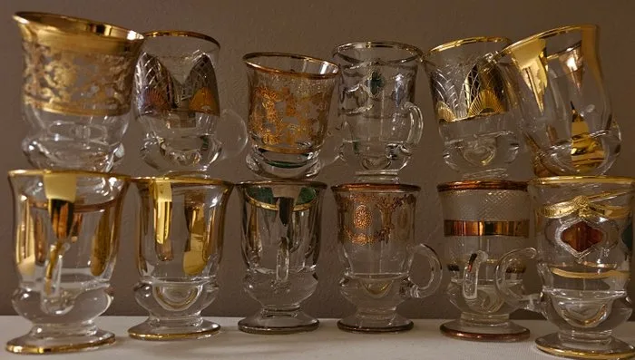 antica cristalleria italiana - Coffee service (12) - full gold and platinum luxury coffee cups - Crystal, Gold