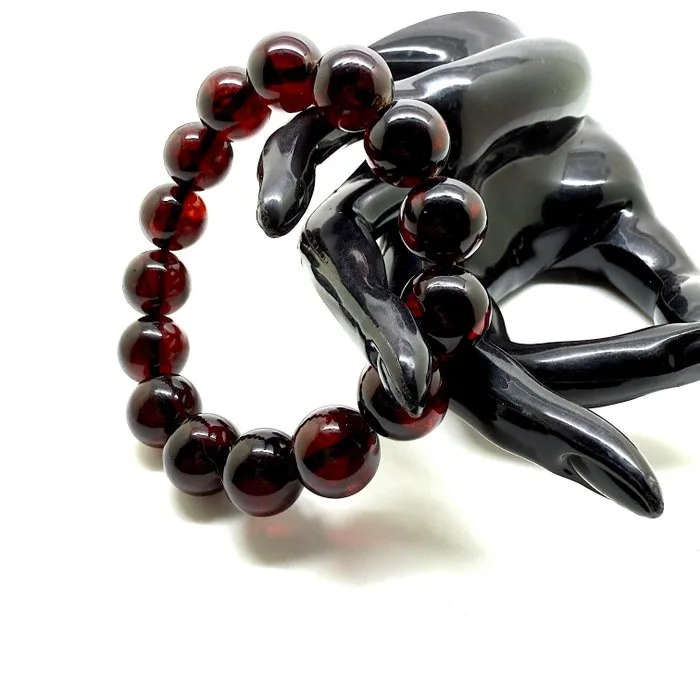 Bracelet big Baltic amber beads in cherry 15mm 28.4 g - Amber - Baltic amber - succinite