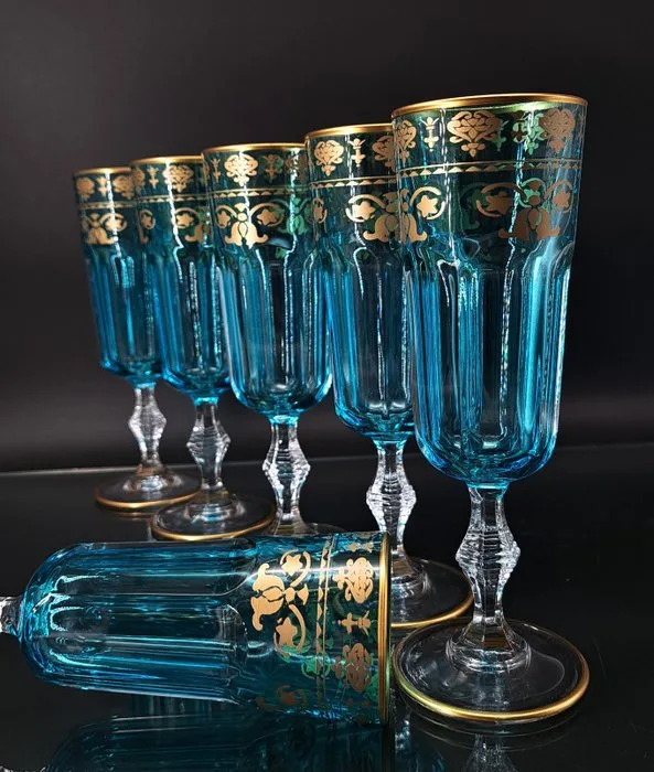 Artemisia - Champagne flute (6) - Lilium - Crystal, Gold zecchino