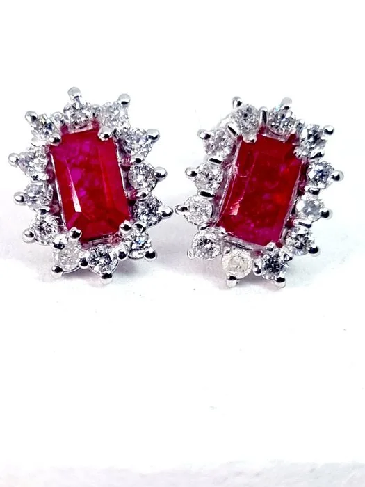 Earrings - 18 kt. White gold Ruby - Diamond