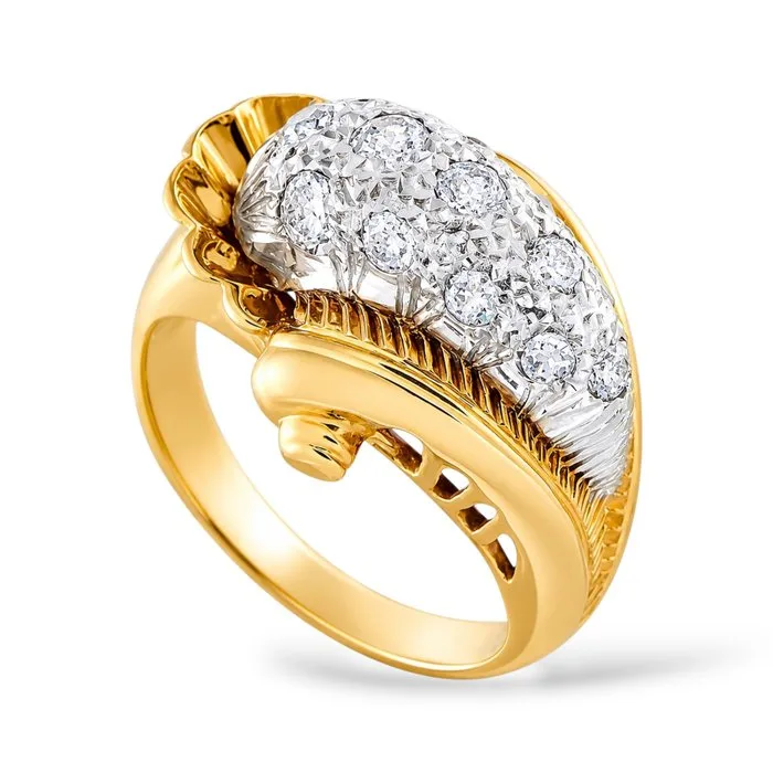 Ring - 18 kt. Yellow gold, Platinum, Vintage 18K Yellow Gold and 0.75ct Diamond Ring - 0.75ct. tw. Diamond (Natural)