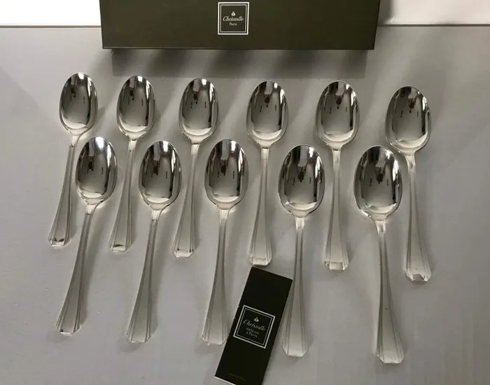 Christofle - Luc Lanel - Spoon - Set of 12 Art Deco tablespoons, Boreal model - silvered metal