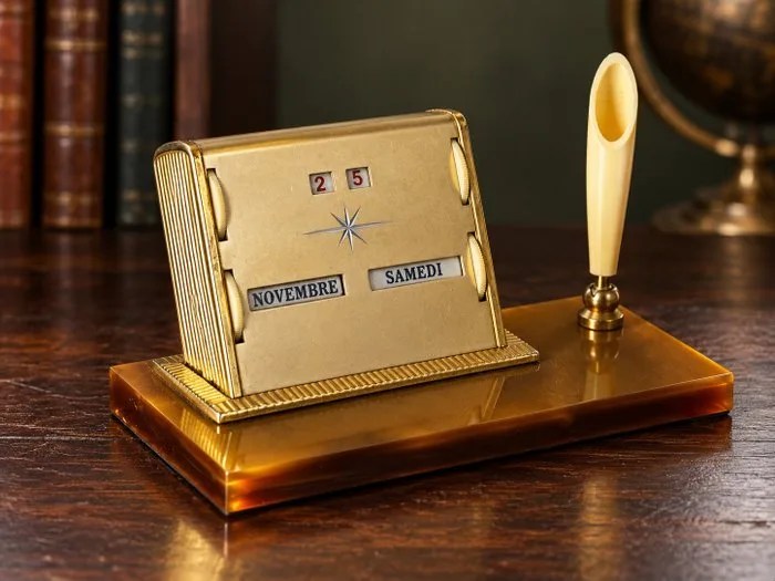 Perpetual calendar - Elegant French Vintage Perpetual Desk Calendar with Pen Holder – Art Deco / Mid-Century – Circa - France