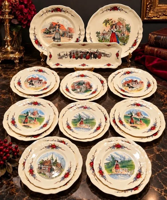 Sarreguemines - Table service - Obernai - Earthenware - Vintage plates, 20 pcs